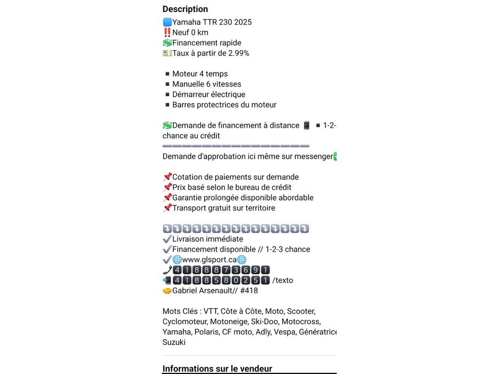 Yamaha TT-R230 2025 à vendre