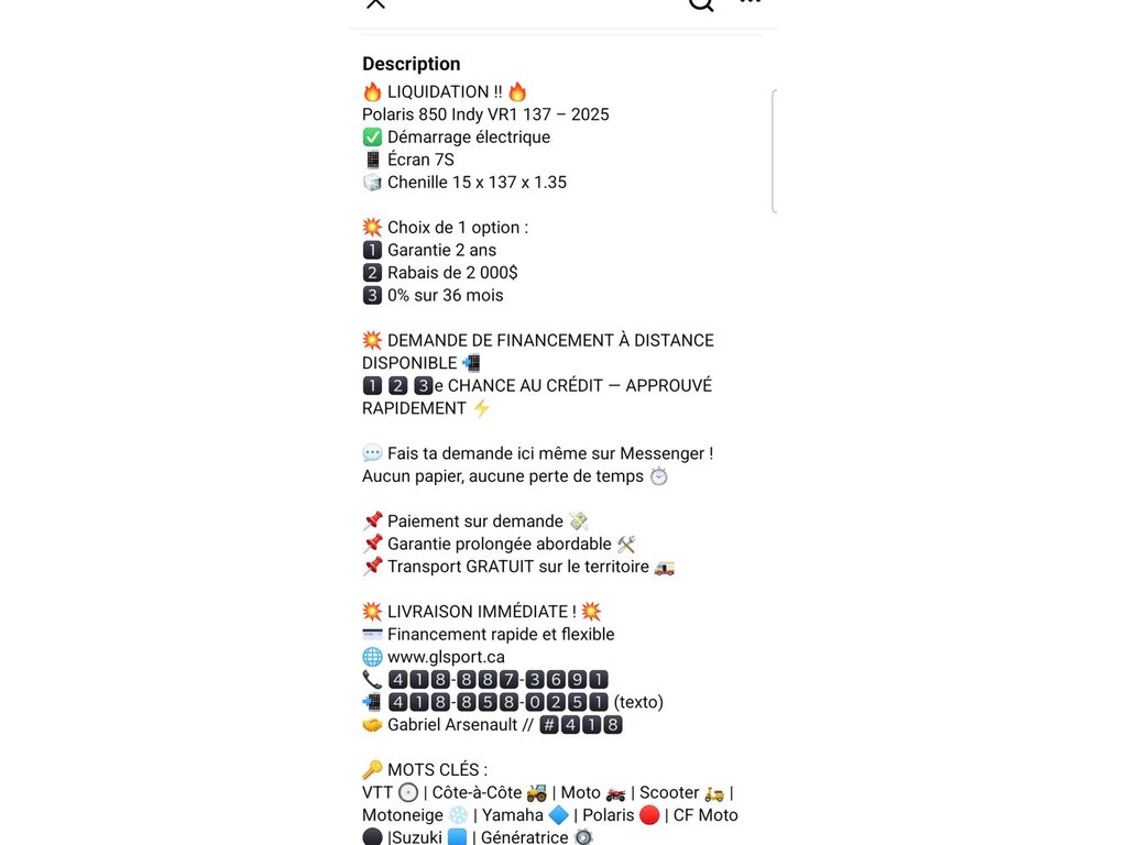 Polaris 850 INDY VR1 137 2025 à vendre