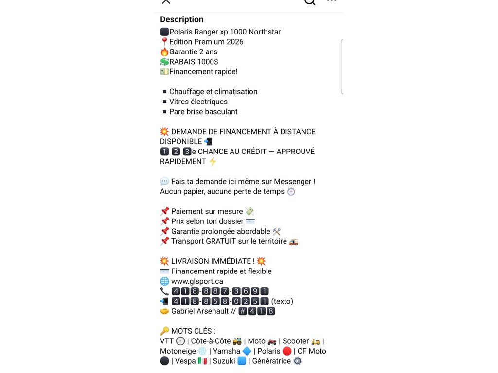 Polaris Ranger XP 1000 EPS NorthStar Edition 2026 à vendre