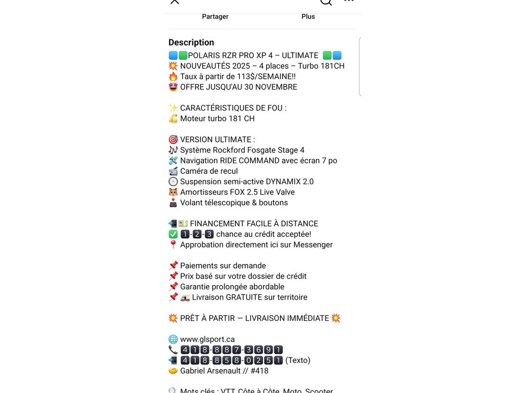 Polaris RZR Pro XP 4 2025 à vendre