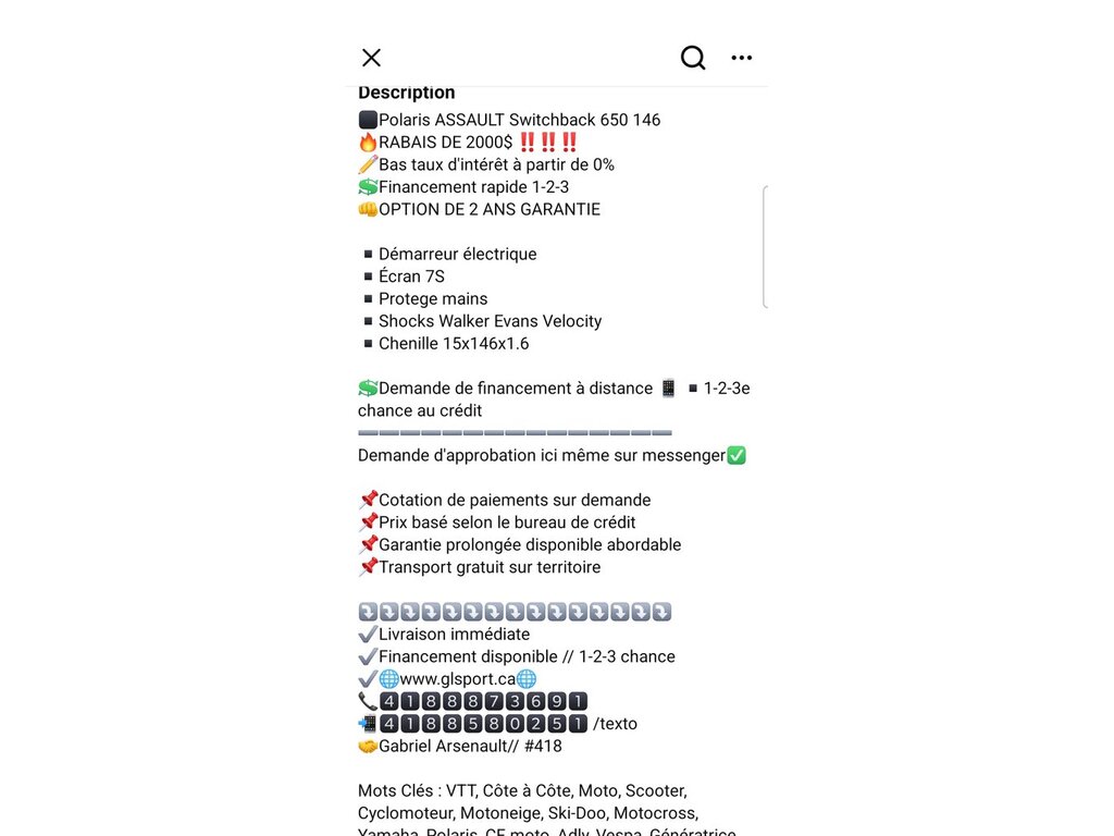 Polaris 650 Switchback SP 146 2025 à vendre