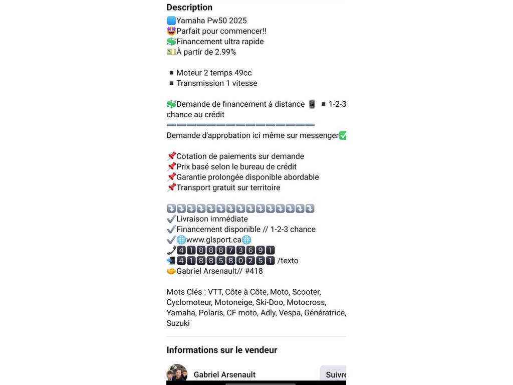 Yamaha PW50 2026 à vendre